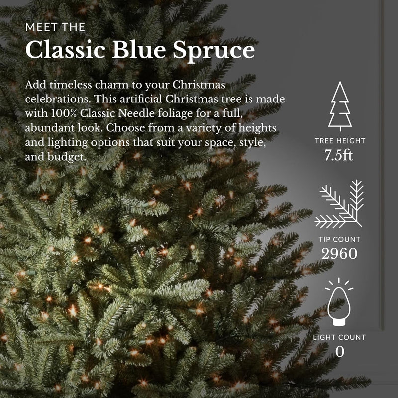 Balsam Hill | 7.5Ft Unlit Classic Blue Spruce Artificial Christmas Tree | PVC Needle Foliage | Easy Storage with Storage Bag | Suitable for Indoor Holiday Display