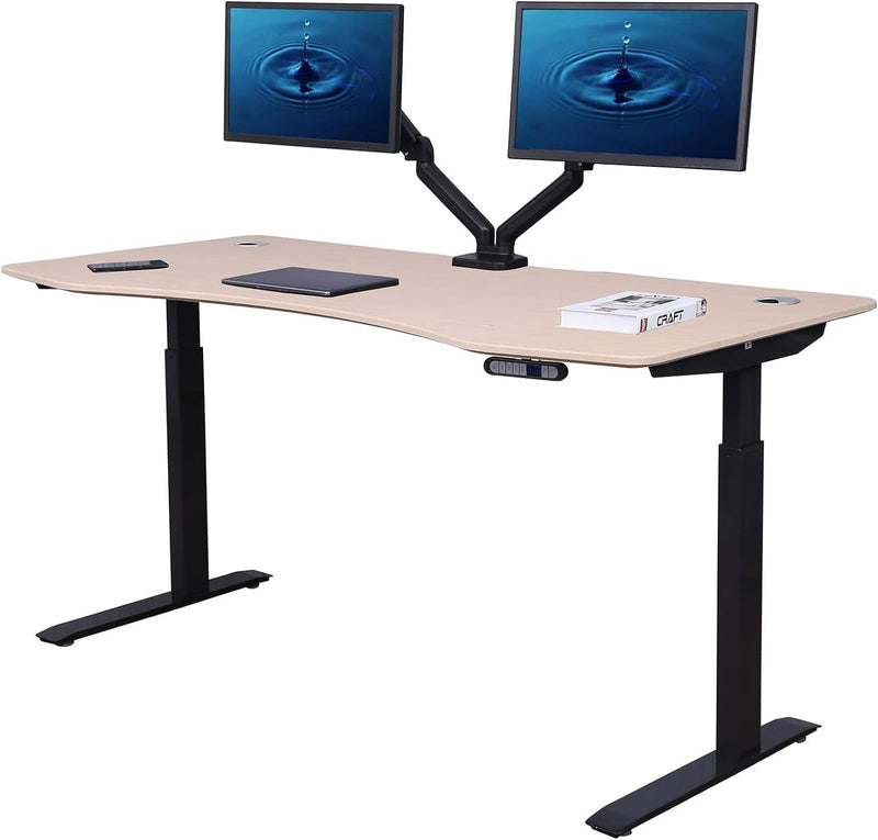 Apexdesk Elite Pro Series 71" X 33" Electric Height Adjustable Stand up Desk, Sit Stand Home Office Desk, Computer Desk - Curved Oak/Black