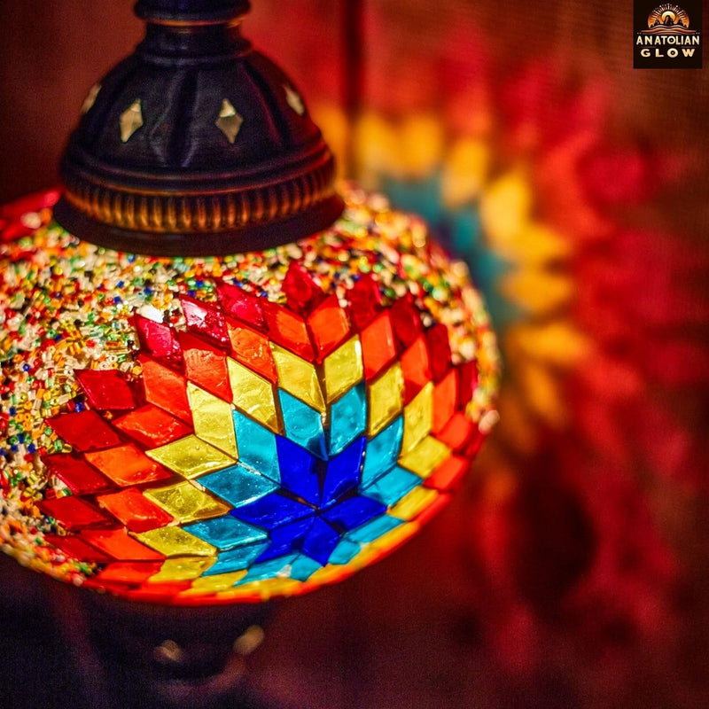 BIG SIZE SHADE Turkish Mosaic Table Lamp - Handcrafted Moroccan Lamp - Authentic Lighting for Home Décor - (Multicolored A4)