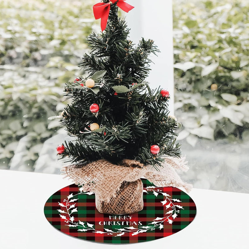 2 Pieces Mini Christmas Tree Skirt 15 Inches Buffalo Check Plaid Tree Skirt Red and Black Plaid Tree Skirt Snowflake Reindeer Santa Tree Skirt for Christmas Holiday Decorations