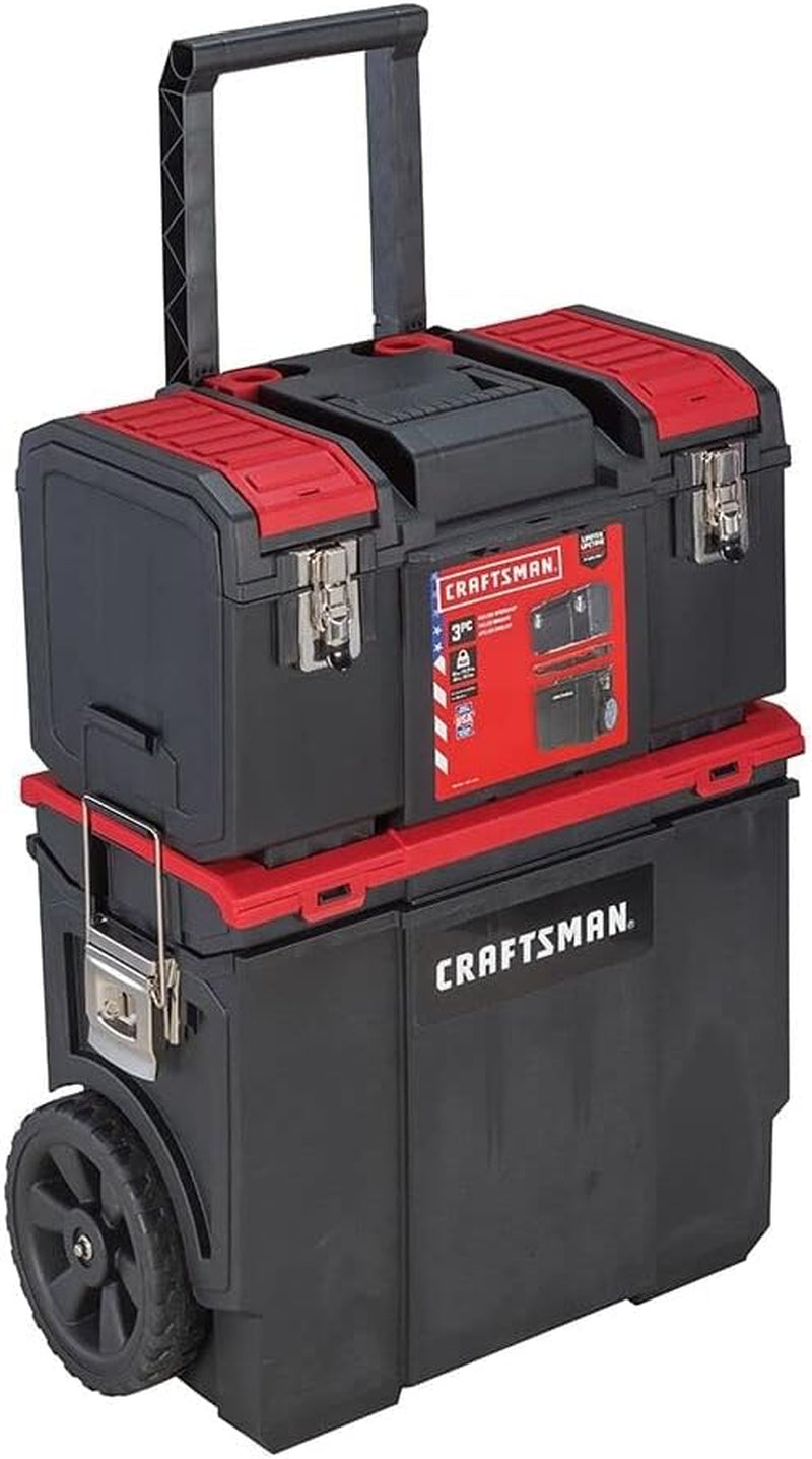 CRAFTSMAN 19-In. 3-In-1 Rolling Tool Box with Wheels, Red, Plastic, Lockable (CMST18614)