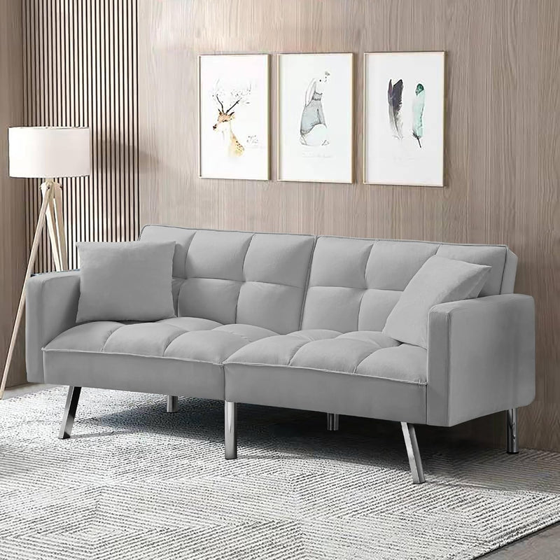 Folding Tufted Convertible Sleeper Sofa Bed, Adjustable Lounge Loveseat Futon Couch Recliner Reversible Daybed with Metal Legs and Throw Pillows Home Furniture for Living Room