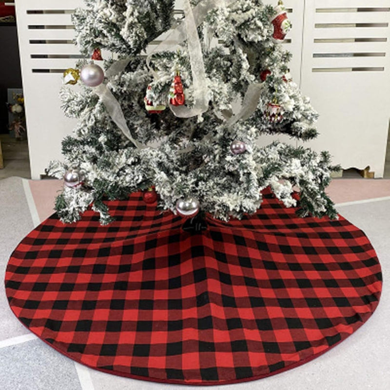 Buffalo Plaid Christmas Tree Skirt 48 Inches Black and Red Tree Skirt Holiday Party Tree Skirt Checked Tree Skirt Mat Christmas New Year'S Eve Party Decoration (48 Inches Christmas Tree Skirts)