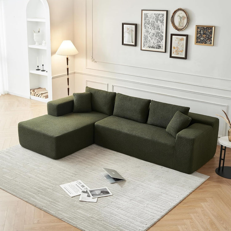 104.3''L Shaped Modular Sectional Sofa, 3-Seater Sofa with 2 Pillows, Mid Century Modern Convertible Couch, Chenille Fabric Corner Couch, Comfy Couch for Living Room, Home Furniture, Apartment, Green