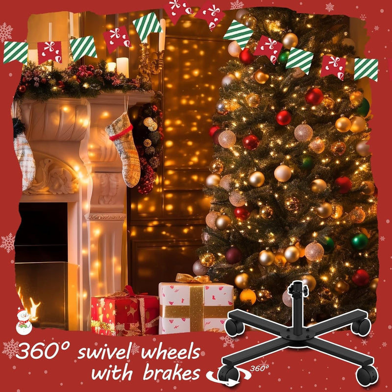 Christmas Tree Stand with Wheels,Metal Artificial Rolling Christmas Tree Stand for 4Ft-6Ft Artificial Trees，Locking Wheels(Diameter 0.94”