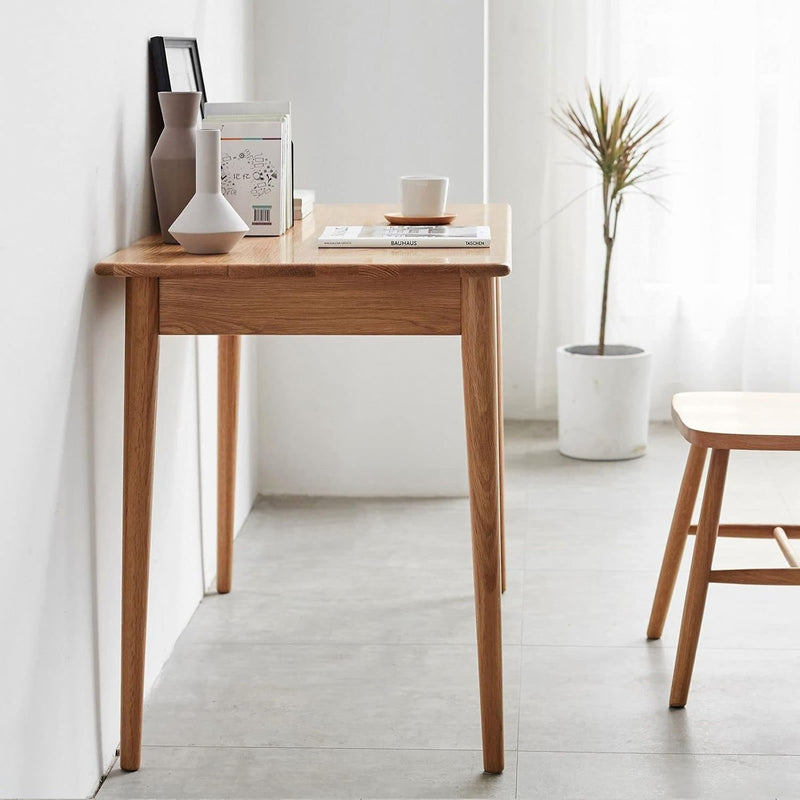 Home Office Writing Desk, Solid Wood Workstation Table with 2 Drawers for Small Spaces