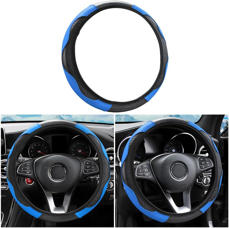 Car Steering Wheel Cover, Microfiber PU Leather Elastic Carbon Fiber Auto Steering Wheel Protector, 15 Inch Breathable Anti-Slip for Women Men, Car Interior Accessories for Most Cars (Black/Red)