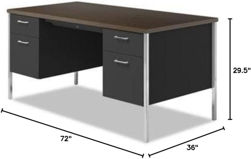 Alera SD7236BW Double Pedestal Steel Desk, Metal Desk, 72W X 36D X 29-1/2H, Walnut/Black