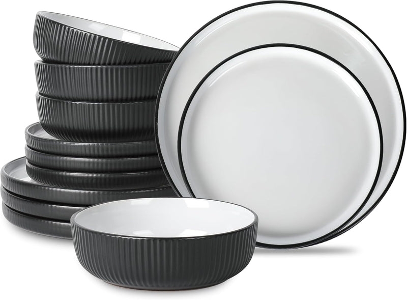 Christian Siriano Laro 12-Piece Dinnerware Set Stoneware, Black