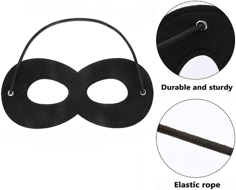 Black Superhero Felt Eye Masks, 6PCS Adjustable Elastic Rope Half Masks, Superhero Mask, Black Eye Mask for Party Cosplay Accessory (Black)