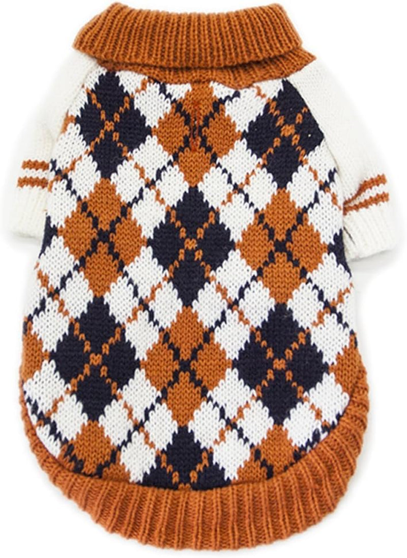 Dog Sweater of the Diamond Plaid Pet Cat Winter Knitwear Warm Clothes,Orange,Small