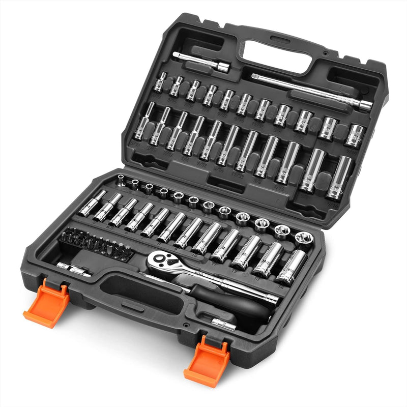 DNA Motoring TOOLS-00032 18 Piece Mechanic'S Home Repair Tool Set, Includes Pliers, Wrench, Hex Keys, Screwdrivers, Scissors, and Tape Measurer, 1 Kit, Orange/Black