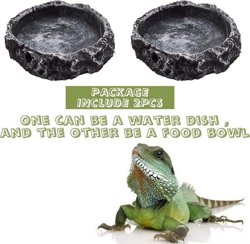 2PCS Reptile Water Bowls Reptile Feeder Food Dish with Tongs for Tortoise Lizard Bearded Dragon Frog Leopard Gecko Snake Chameleon