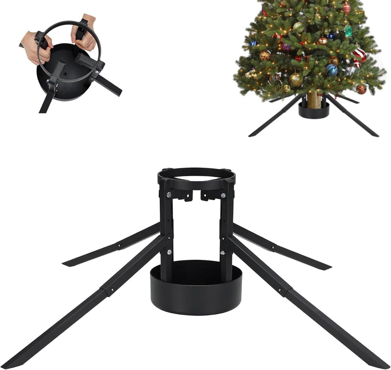 Christmas Tree Stand for Real Trees, Heavy Duty Metal Live Christmas Tree Stand, Universal Adjustable Replacement Xmas Tree Base Holder for Fresh Tree 3-10Ft, Fit 2.17-4.34 Inch Trunk Diameter Black