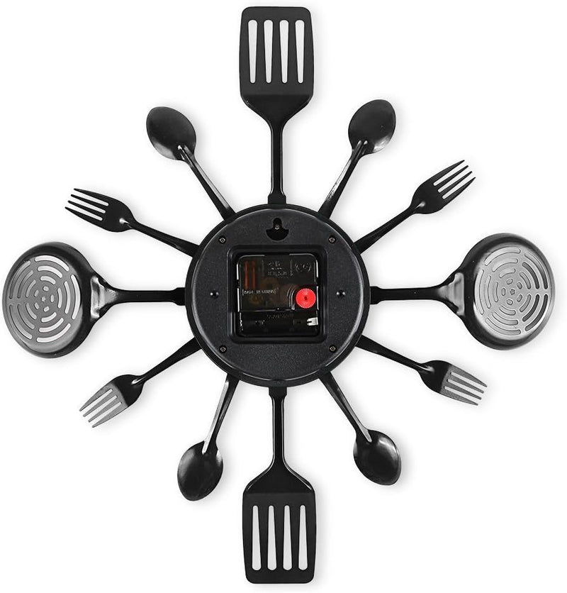 16 Inch Cutlery Kitchen Wall Clocks with Fork and Spoon Dial, Silent Clock Movement and Battery Operated, Great Wall Decor and Housewarming Gifts