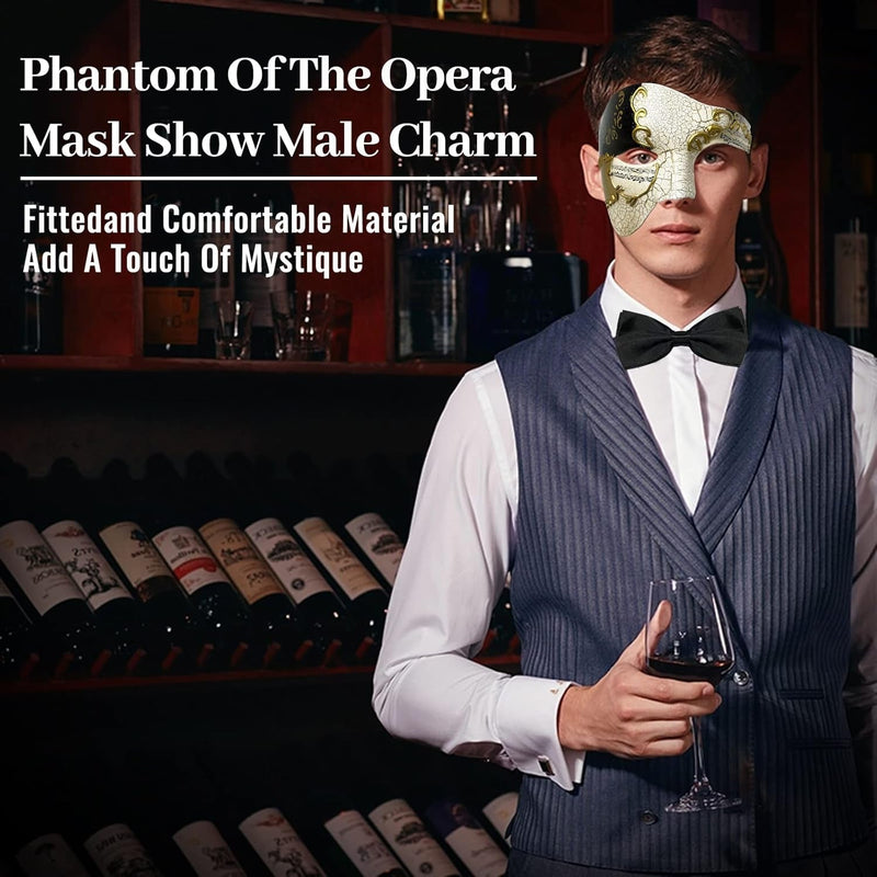 Funmular Masquerade Mask for Men Phantom of the Opera Half Face Mask with Bowtie, Venetian Masks for Halloween Party