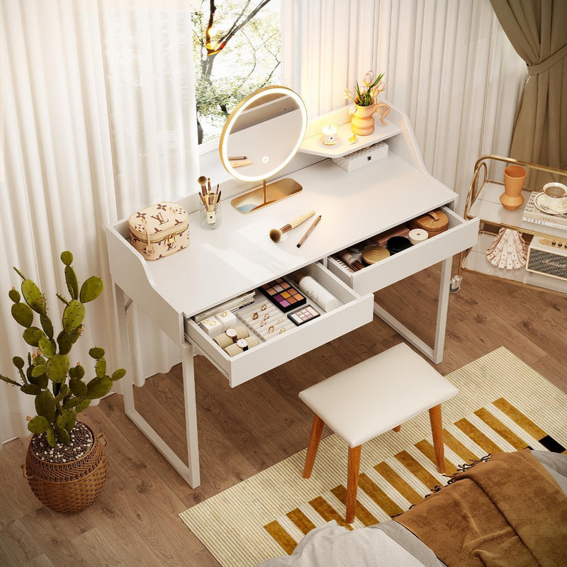 Cubicubi Vanity Desk with 2 Drawers, 40 Inch Computer Home Office Desk, Modern Makeup Dressing Desk, Study Work Table, White