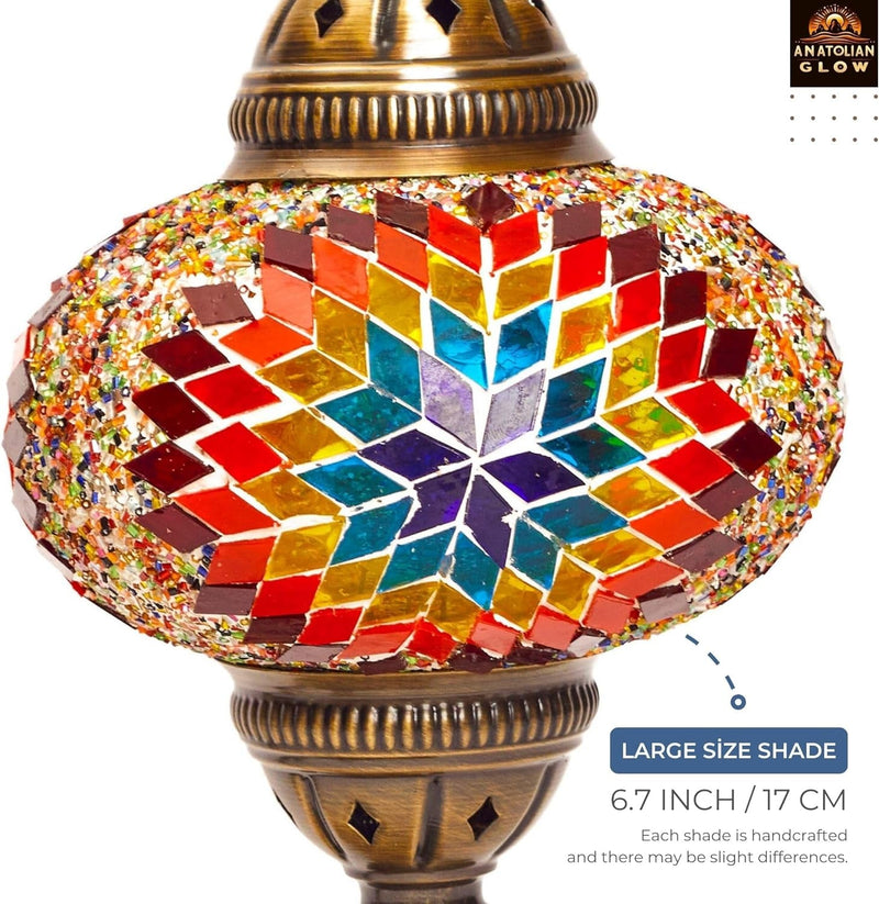 BIG SIZE SHADE Turkish Mosaic Table Lamp - Handcrafted Moroccan Lamp - Authentic Lighting for Home Décor - (Multicolored A4)