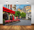 BELECO 10X6.5Ft Fabric Paris Street Cafe Backdrop for Photography Montmartre Cafe Restaurant Cathedral France Landmark Background Paris Theme Party Decorations Portrait Photoshoot Photo Studio Props