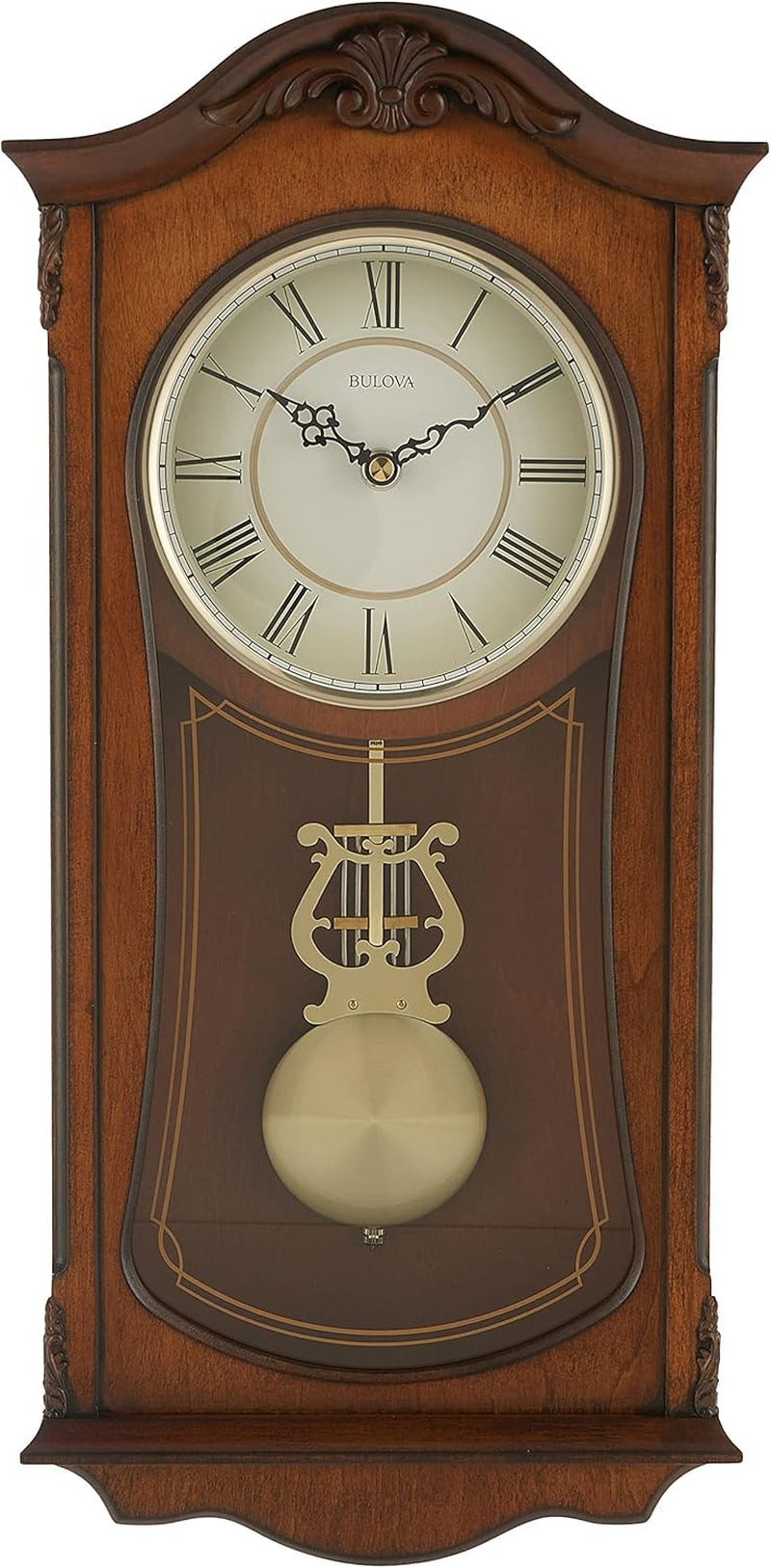 Bulova Clocks C3542 Cranbrook Wall Mount Analog Wooden Chiming Clock, Brown