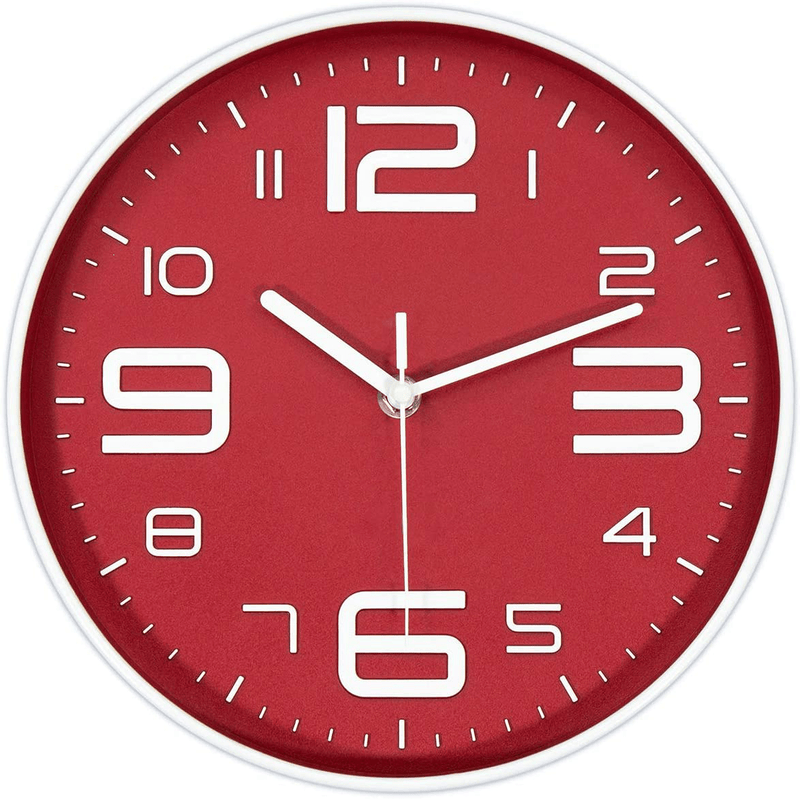 45Min 10 Inch 3D Number Dial Face Modern Wall Clock, Silent Non-Ticking Round Home Decor Wall Clock with Arabic Numerals, Colorful Dial Face (Yellow) Home & Garden > Decor > Clocks > Wall Clocks 45Min Red  