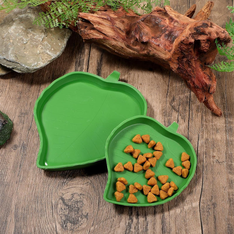 2PCS Tortoise Water Dish, Leaf Shape Reptile Water Dish Bowl, Turtle Feeder Plate, Pet Feeding Bowl for Tortoise Hermit Crab Snake Reptile Drinking and Eating(2 Sizes)