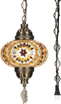 DEMMEX Authentic Turkish Plug in Pendant Light, 6.5" Big Size Globe, Made in Turkey, Turkish Moroccan Mosaic Ceiling Hanging Pendant Light Fixture Lamp, Swag Plug in with 15Ft Cord and Chain