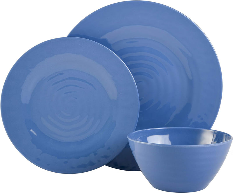 Gibson Home Melamine Dinnerware Set, Service for Four (12Pcs), Blue (Brist)