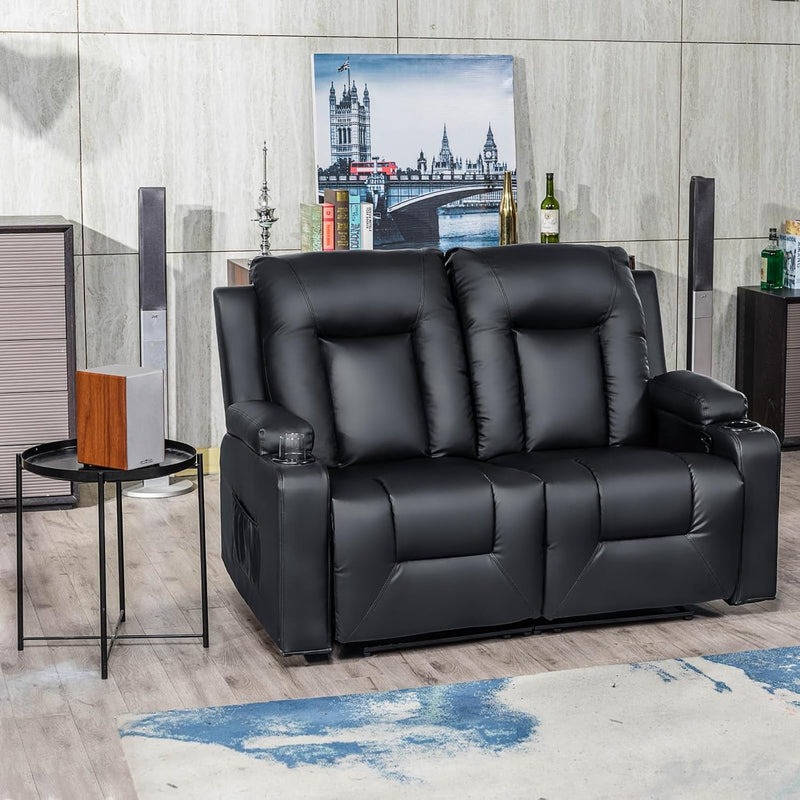 COMHOMA Leather Recliner Modern Loveseat Sofa, 2 Leather Recliner Chair,Modern Small Sofa Couch,2 Seater PU Loveseat,Modern Couches for Living Room with Drink Holders Living Room Chair Loveseat Sofa