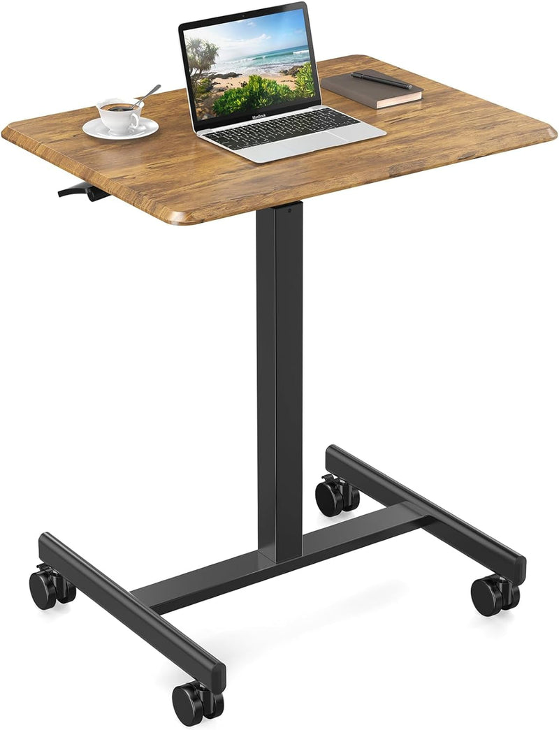 DUMOS Standing Rolling Desk Adjustable Height, Mobile Desk with Wheels Lockable Rust Brown Mobile Laptop Desk for Office, Home and Study