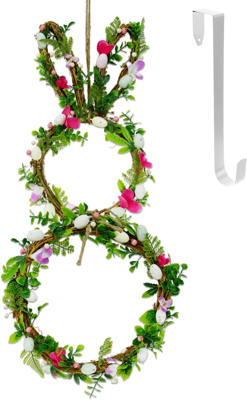 Dearsun 11.2" Spring Wreath Easter Wreath with Flowers, Eggs, Green Leaves and Twine, Hanging on Home Indoor Outdoor Front Door Wall Decorations(Wreath 2)