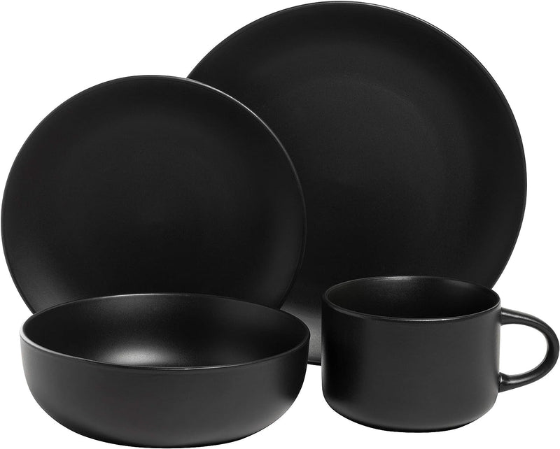 10 Strawberry Street Wazee Matte Coupe Dinnerware Set, 16 Pc, Black