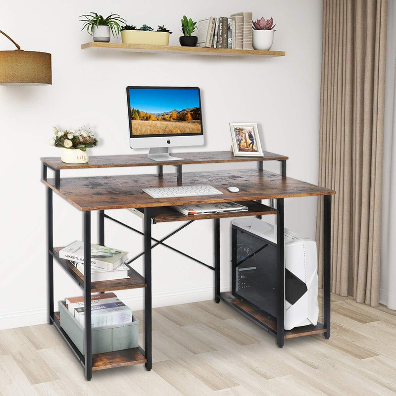 Computer Desk with Keyboard Tay, Industrial Home Office Desk with Hutch/A 2-Tie Bookshelf/Cpu Stand/Monitor Stand, Study Desk for Small Space,Pc Laptop Table Workstation, Saving Space