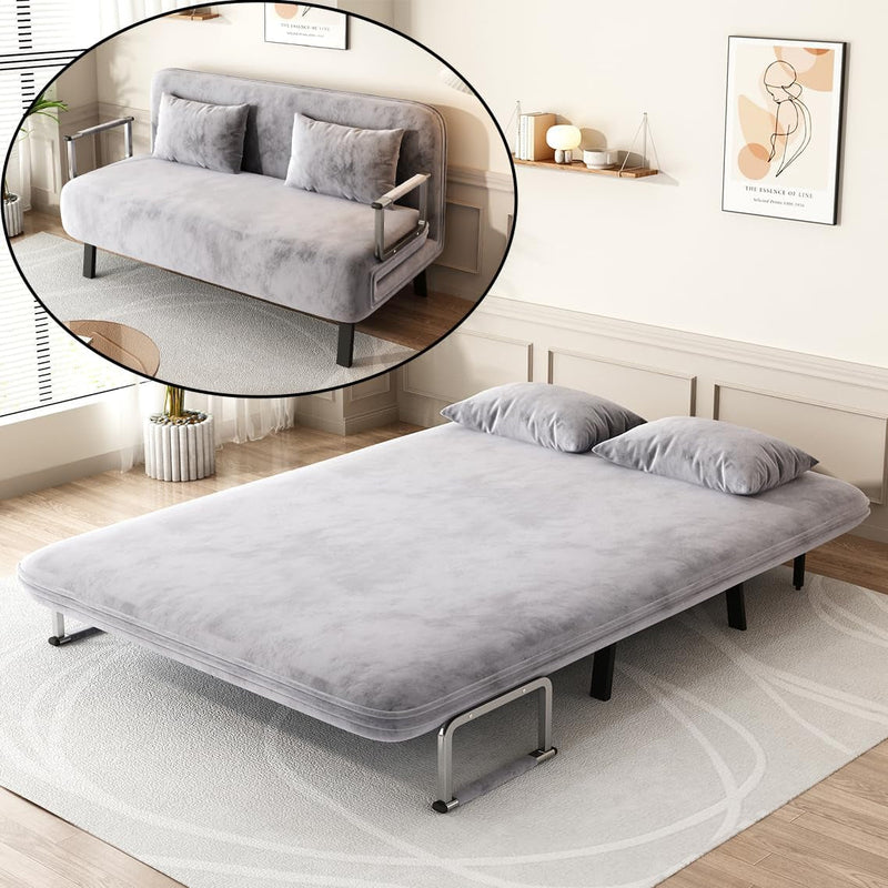 Umwandelbares Schlafsofa, 55″ dreifach klappbares Queensize-Schlafsofa mit verstellbarer Rückenlehne, bequemes Schlafsofa mit zwei Sitzen aus Samt, Schlafsofa für Erwachsene, modernes Futon-Schlafsofa für Schlafzimmer und Wohnzimmer (55 Zoll)