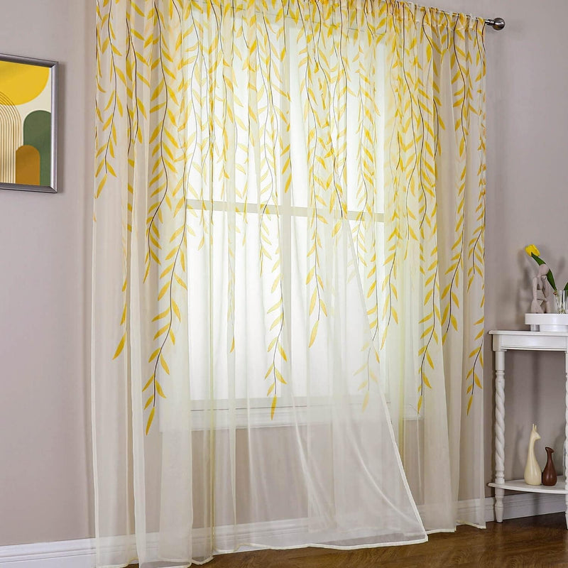 BROSHAN Green Sheer Window Curtains-Pocket Design Sheer Curtains Pretty Vine Curtains 2 Panels Leaf Pattern Curtain Sheers Voile Sheer Window Curtain Panels for Kids Bedroom Living Room Nursery