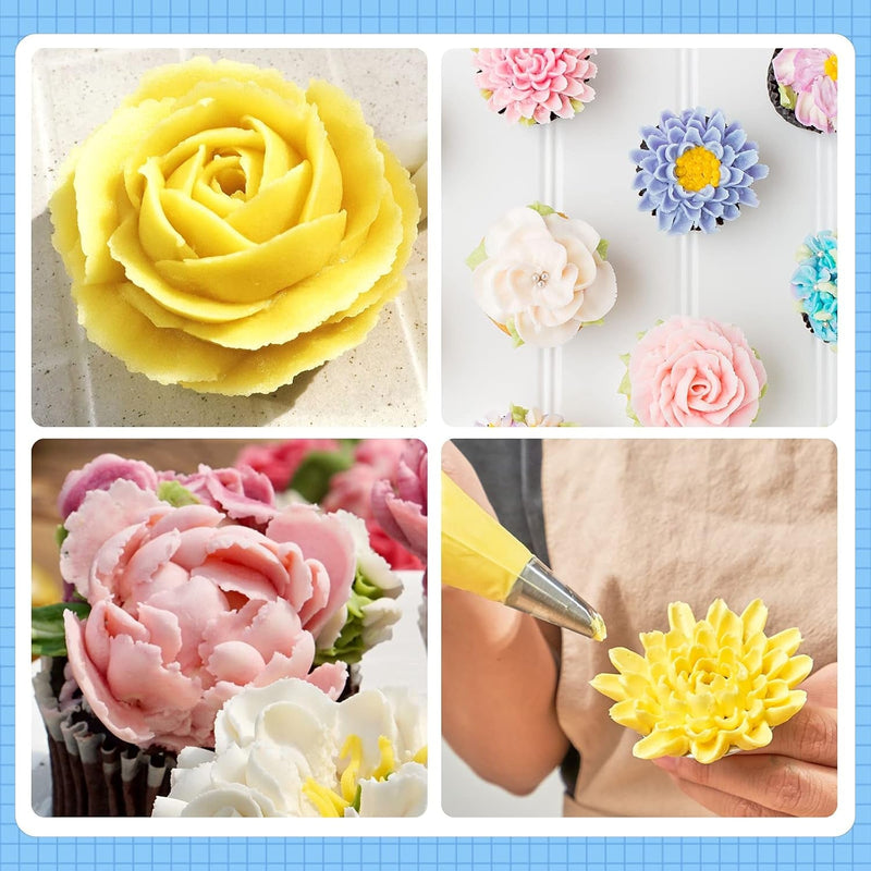 8 Pcs Rose Flower Piping Tips Set,Petal Icing Tips with 10 Pcs Disposable Piping Bags for Cake Decorating