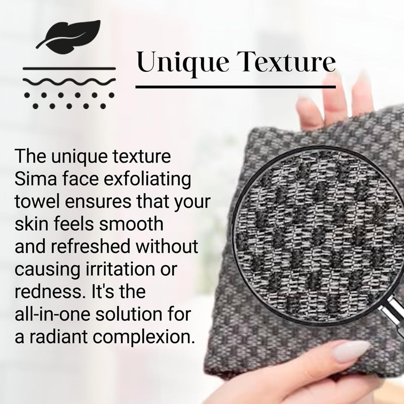 Exfoliating Washcloth Face & Body Scrub Towel - Japanese Exfoliating Towel with Hexagon Fibers, Exfoliating Body Scrubber with 2 Sides for Scrubbing & Washing (Face Towel - Black)