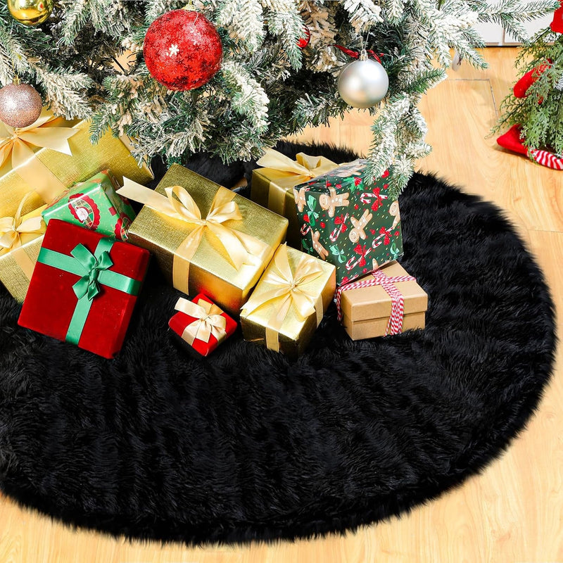 Civaner Black Christmas Tree Skirts Plush Christmas Tree Decorations 48 Inch Faux Fur Plush Christmas Tree Skirt Xmas Tree Mat Christmas New Year Holiday Party Tree Skirts for Indoor Home Ornaments