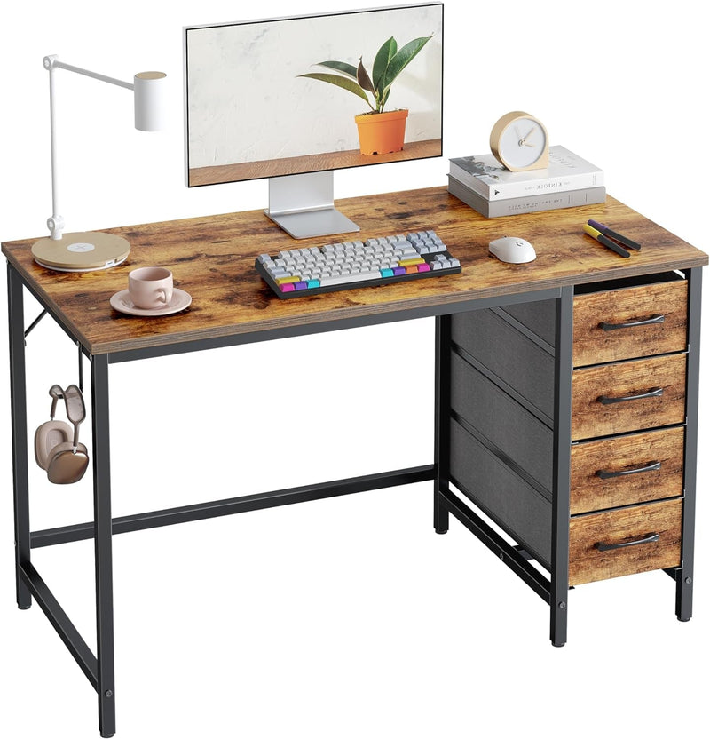 Cubicubi 40 Inch Computer Desk with 4 Drawers, Home Office Small Desk with Storage, Modern Study Writing Desk, Rustic Brown