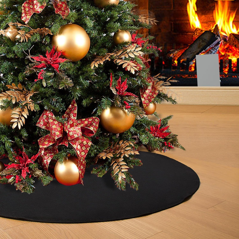 Black Christmas Tree Skirt 30 Inches Small Double Layers Soft Burlap Tree Skirt for Christmas Halloween Holiday Home Decorations