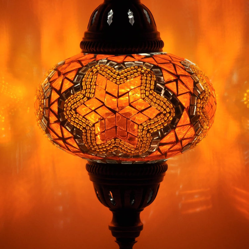 10 Variation Mosland Home Turkish Lamp Mosaic Table Lamps | Turkish Moroccan Lamp with Bronze Base | Handmade Tiffany Night Lamp | Mosaic Glass Bedside Night Lamp with Led Bulb (Orange)