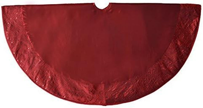 Burgundy Faux Silk Center,Sparkle Glitter Sequin Border Christmas Tree Skirt Xmas Tree Decoration -42Inch