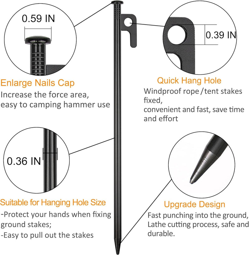 8 Pack Tent Stakes Heavy Duty Metal Tent Pegs for Camping Steel Tent Stakes 8 Inch Unbreakable and Inflexible