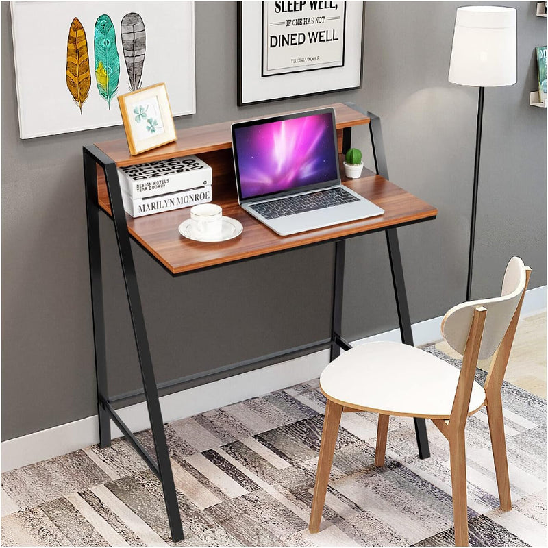 Computer Desk, Home Office Study Desk with 2 Bookshelf, Industrial Simple Style Wood Table Metal Frame for PC Laptop Notebook Mesa Para Computadora