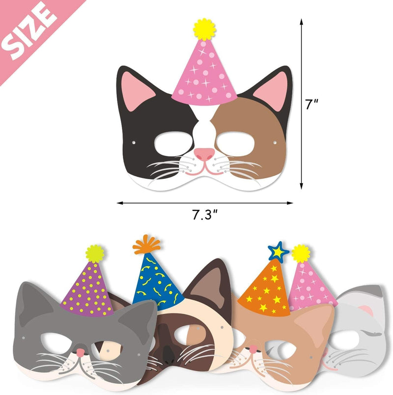 12 Pieces Cat Birthday Masks Cat Birthday Party Favors Decorations Kitty Birthday Party Supplies for Kids