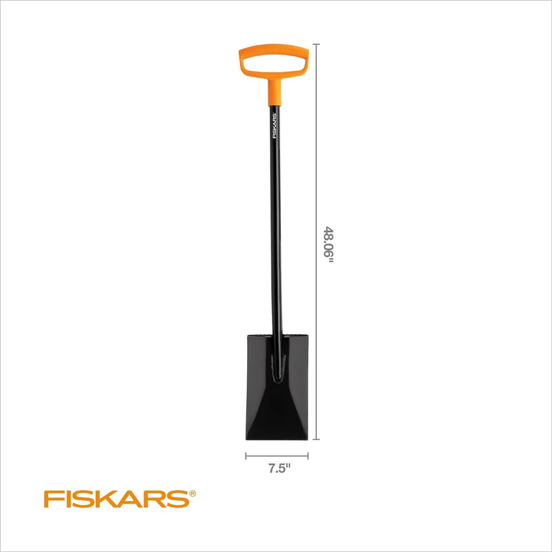 Fiskars 46" Spade Garden Shovel - Steel Flat Shovel with Ergonomic D-Handle - Sharp Blade Square Shovel for Lawn Edging, Digging, Pruning - Heavy Duty Yard Tool - Easy Cuts in Grass and Turf