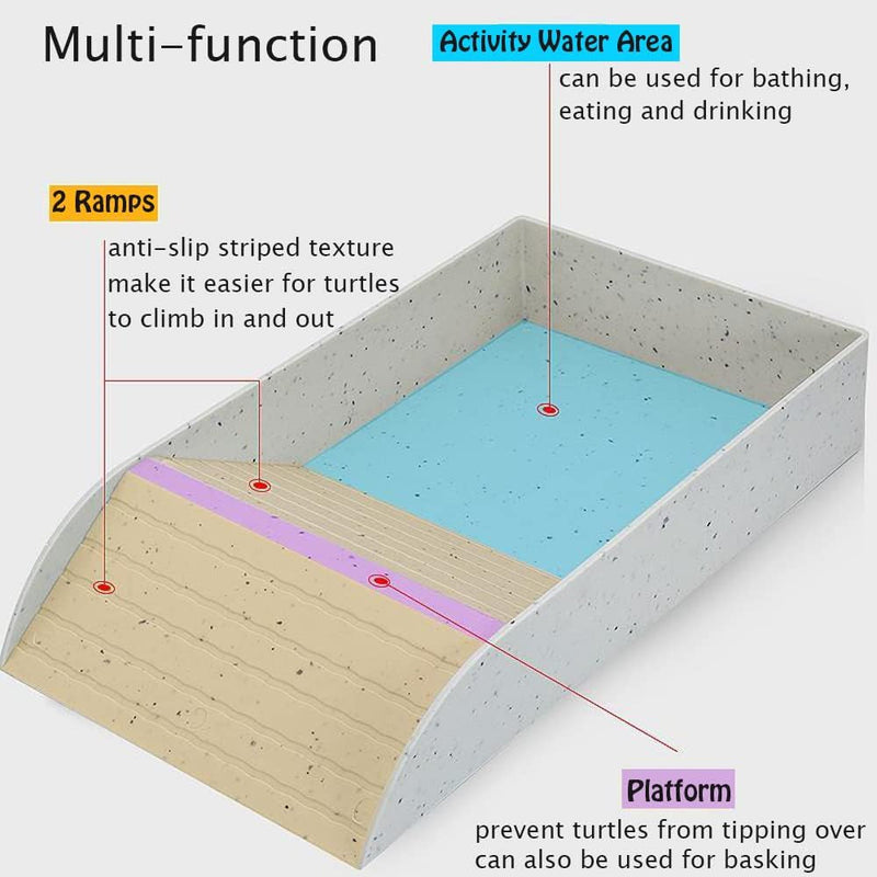 3Pcs Tortoise Food Dish with Ramp and Basking Platform Leaf Tortoise Water Food Bowls Reptile Water Dish Turtle Reptile Pool for Amphibians Brown