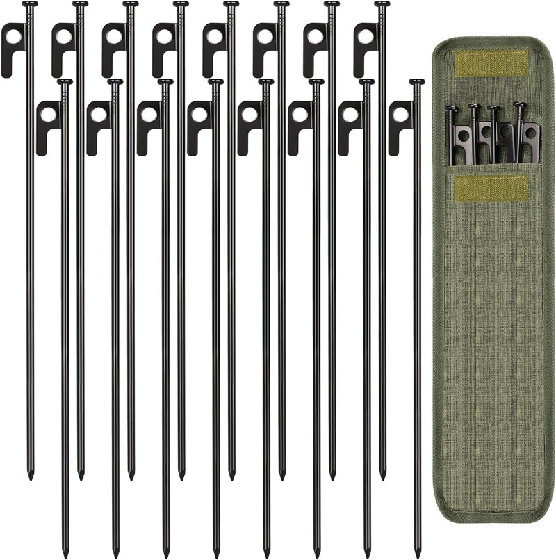 8/16/32 Pack Tent Stakes, 8In Heavy Duty Tent Stakes with Storage Bag, Forged Steel Tent Pegs for Camping(8 Pack 8In Tent Stakes)