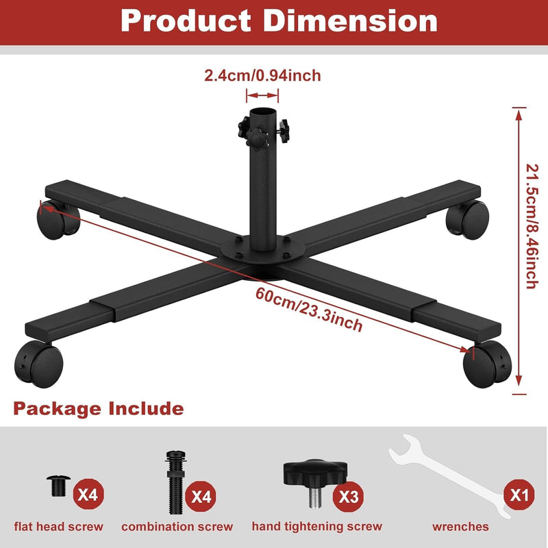 Christmas Tree Stand, Metal Rolling Artificial Christmas Tree Stand for 5'-8'Artificial Trees，Adjustable Legs, Locking Caster Wheels (0.94''/2.4Cm)