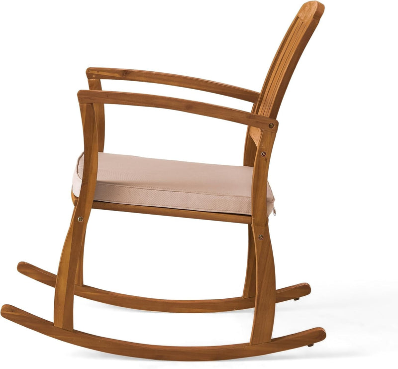 Christopher Knight Home Selma Acacia Rocking Chair with Cushion, Teak Finish